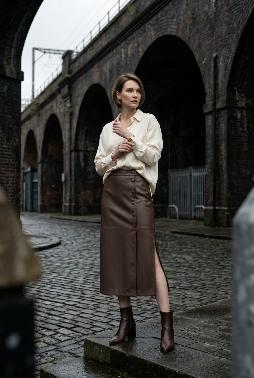 Amelie Maxi Faux Leather Skirt with Button Details - Choco Brown