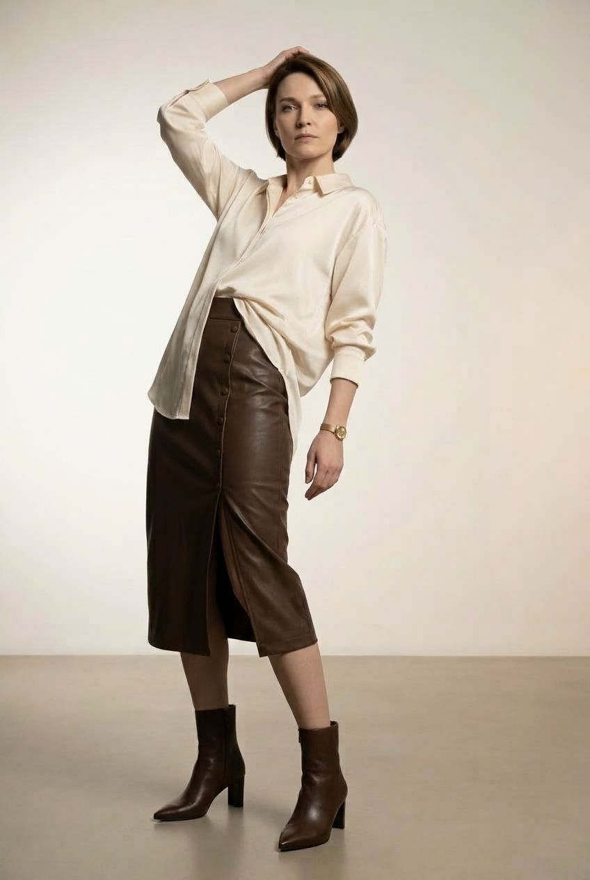Amelie Maxi Faux Leather Skirt with Button Details - Choco Brown