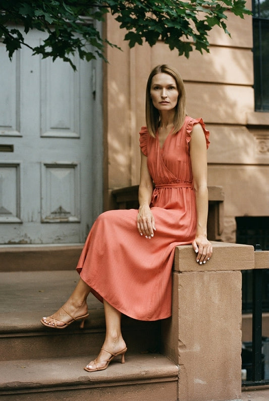 Anita Belted Midi Dress with Frill Sleeves