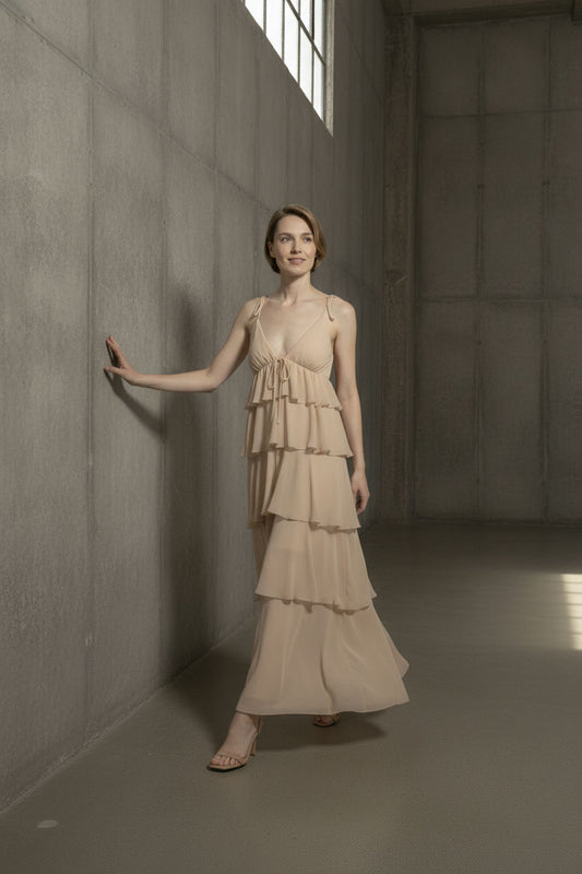 Rita Multi Layered Ruffle Dress - Taupe