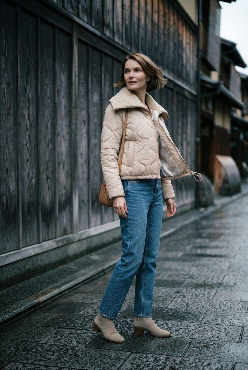 Tilly Cropped Puffer Jacket With Fur Lapel