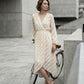 Helen Pattern Midi Dress - Beige