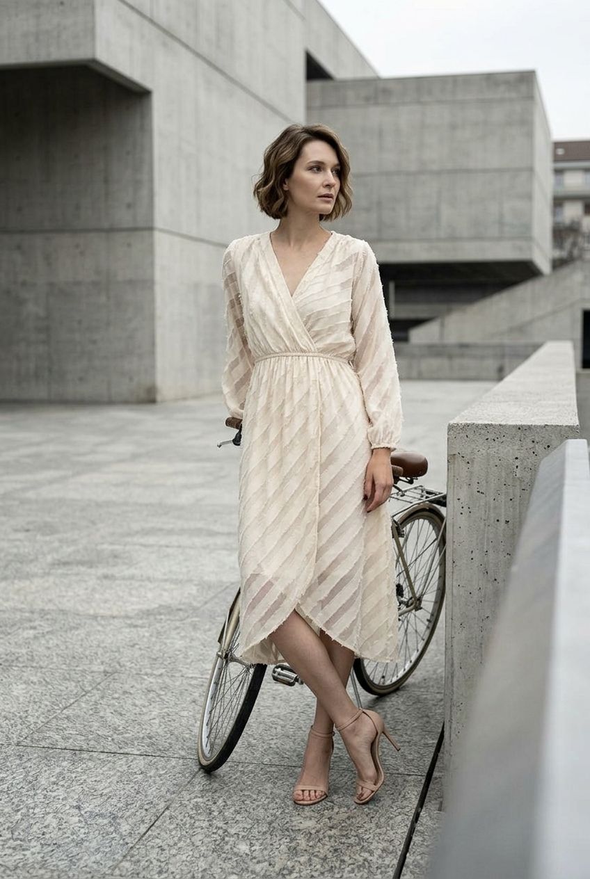 Helen Pattern Midi Dress - Beige