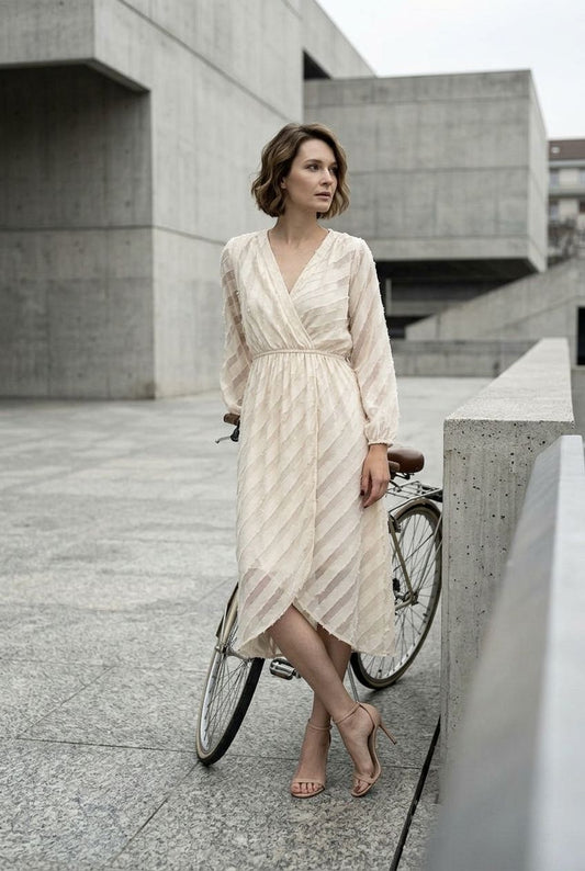 Helen Pattern Midi Dress - Beige