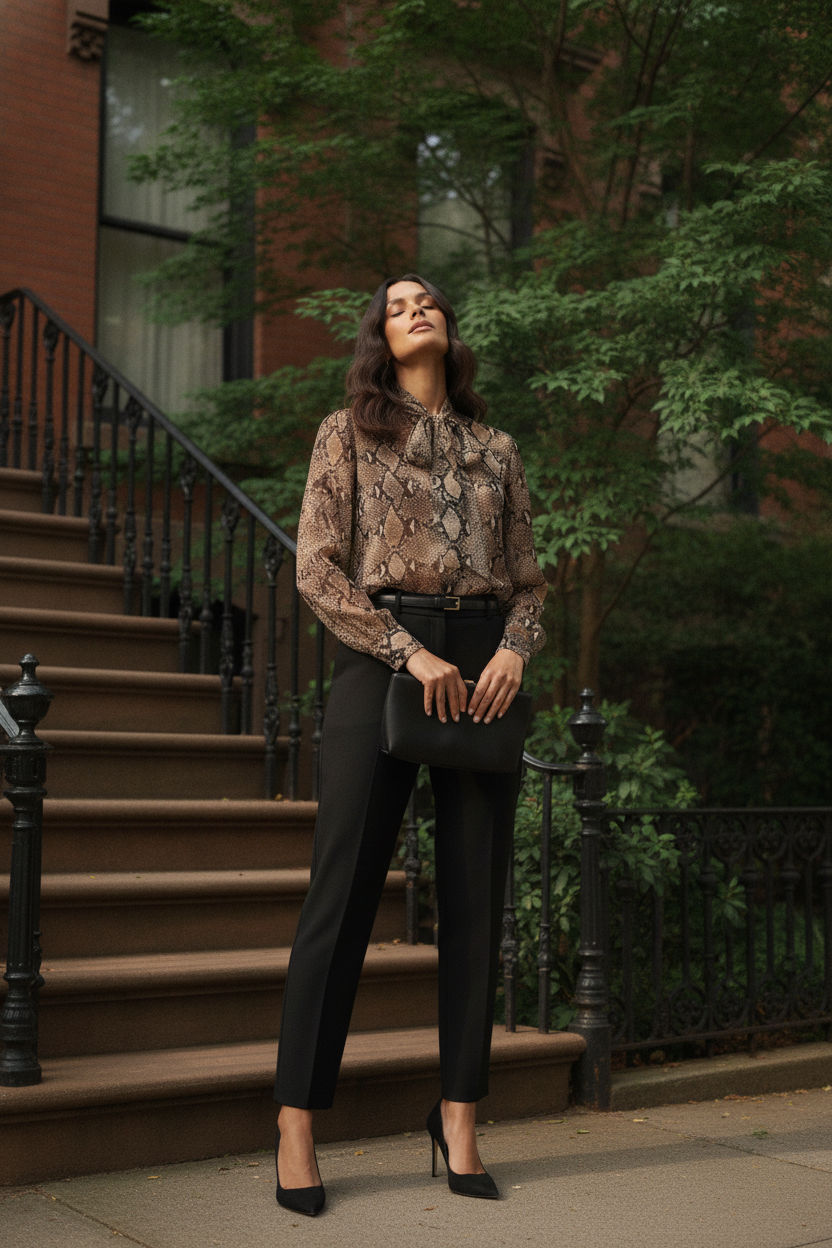 Nicole Animal Print Shirt - Brown
