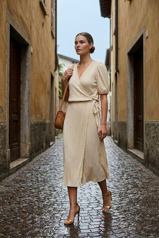 Dora Belted Wrap Dress - Taupe