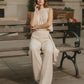 Evelyn Side Ruffle Wide Leg Trousers - Taupe