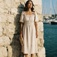 Eva Beige Dress with Puff Sleeves
