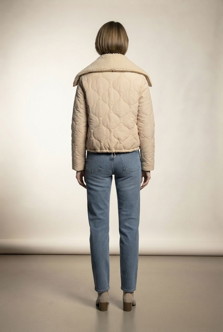 Tilly Cropped Puffer Jacket With Fur Lapel