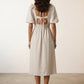 Eva Beige Dress with Puff Sleeves