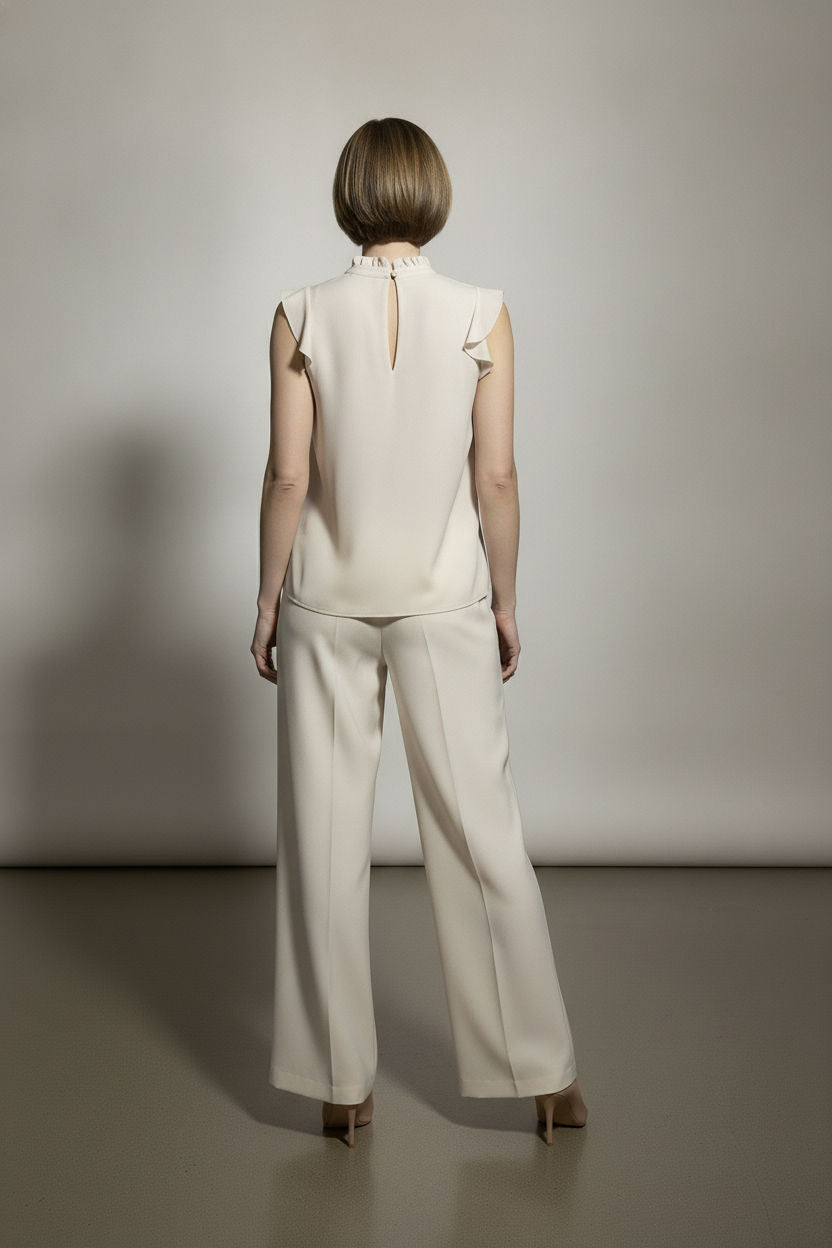 Suzan High Neck and Ruffle Detailed Top - Beige