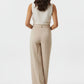 Bella Satin Wide Legs Belted Trousers - Beige