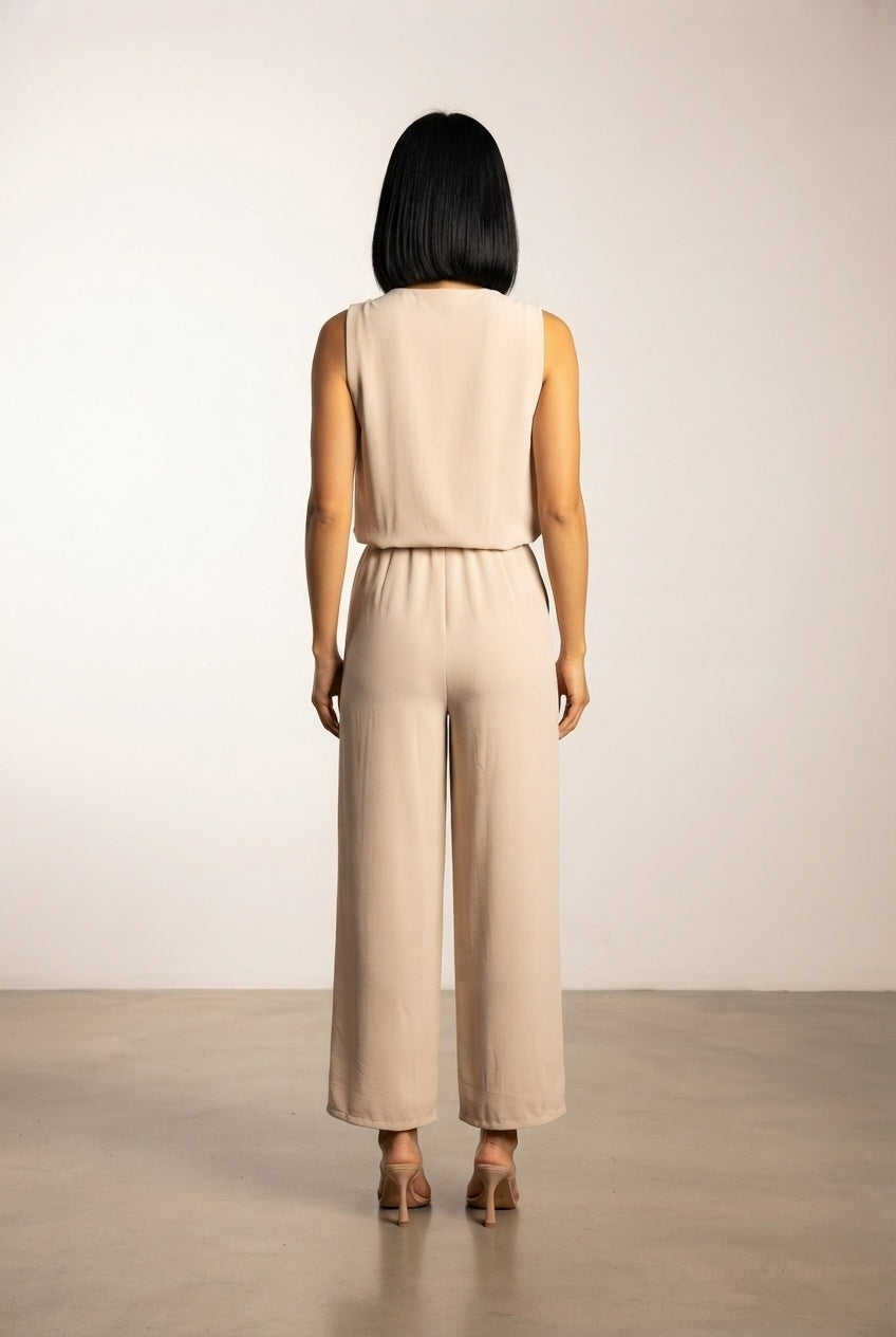 Miranda Beige Jumpsuit with Belt