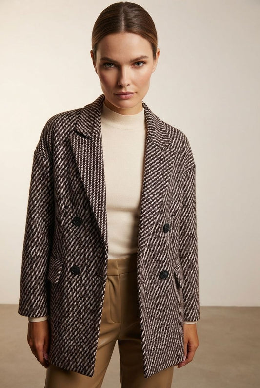 Kate Buttoned Coat - Brown