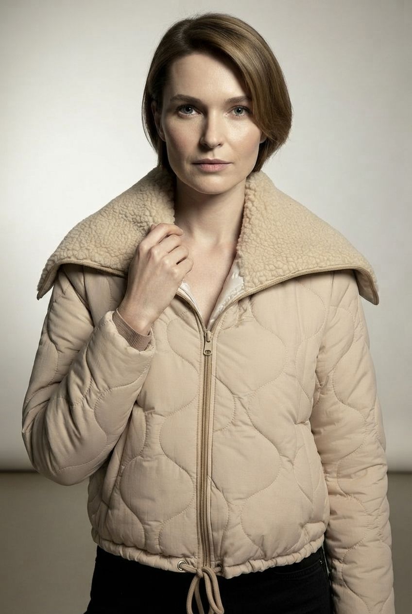 Tilly Cropped Puffer Jacket With Fur Lapel