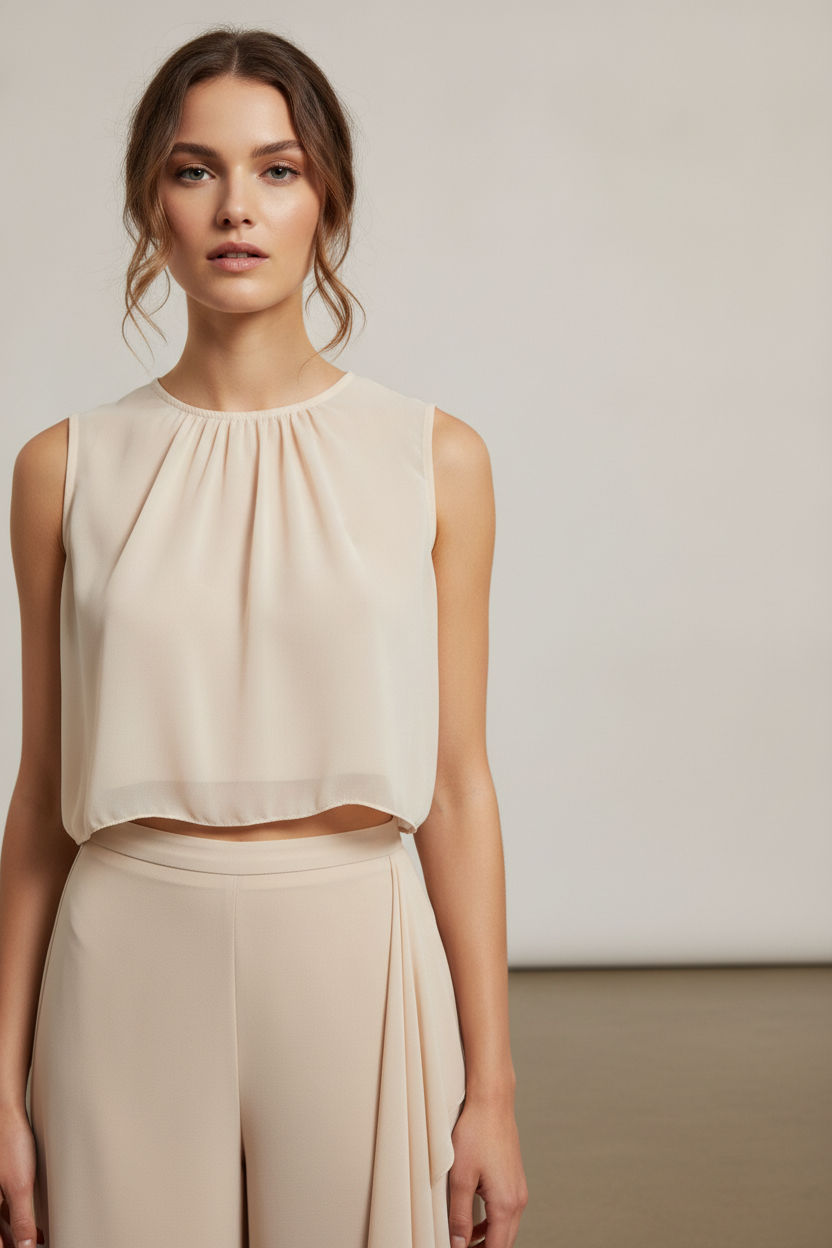 Evelyn Crop Sleeveless Top - Taupe