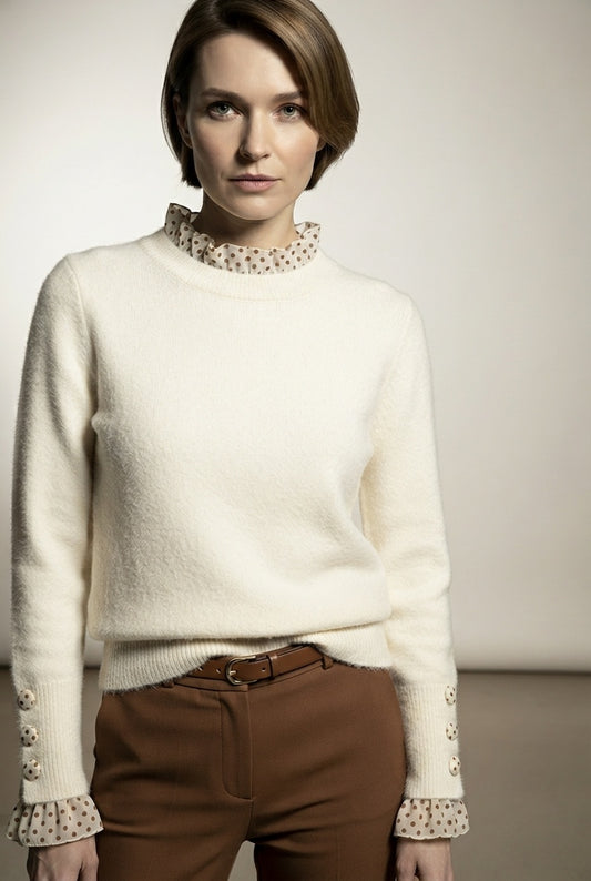 Tanya Sweater Knit With Polka Dot Details - Beige