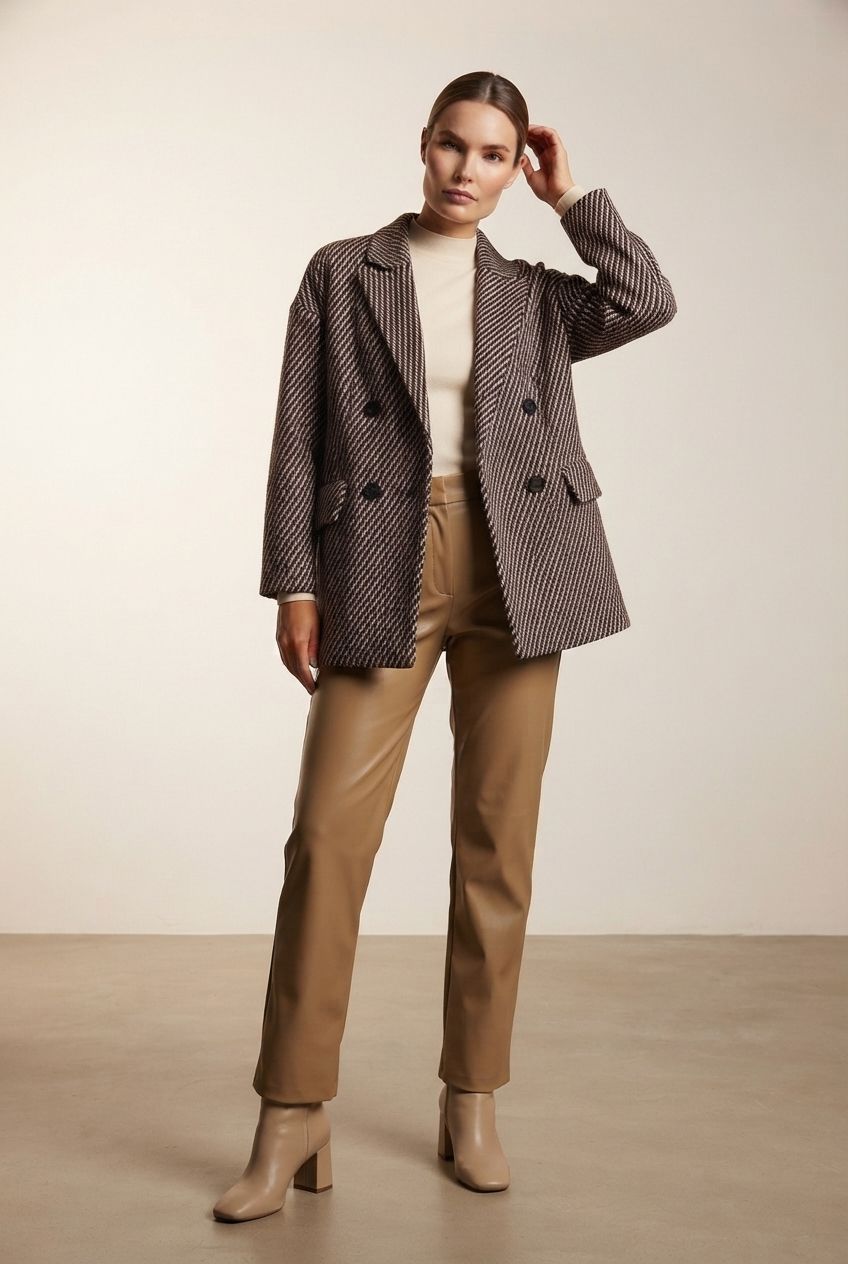 Kate Buttoned Coat - Brown