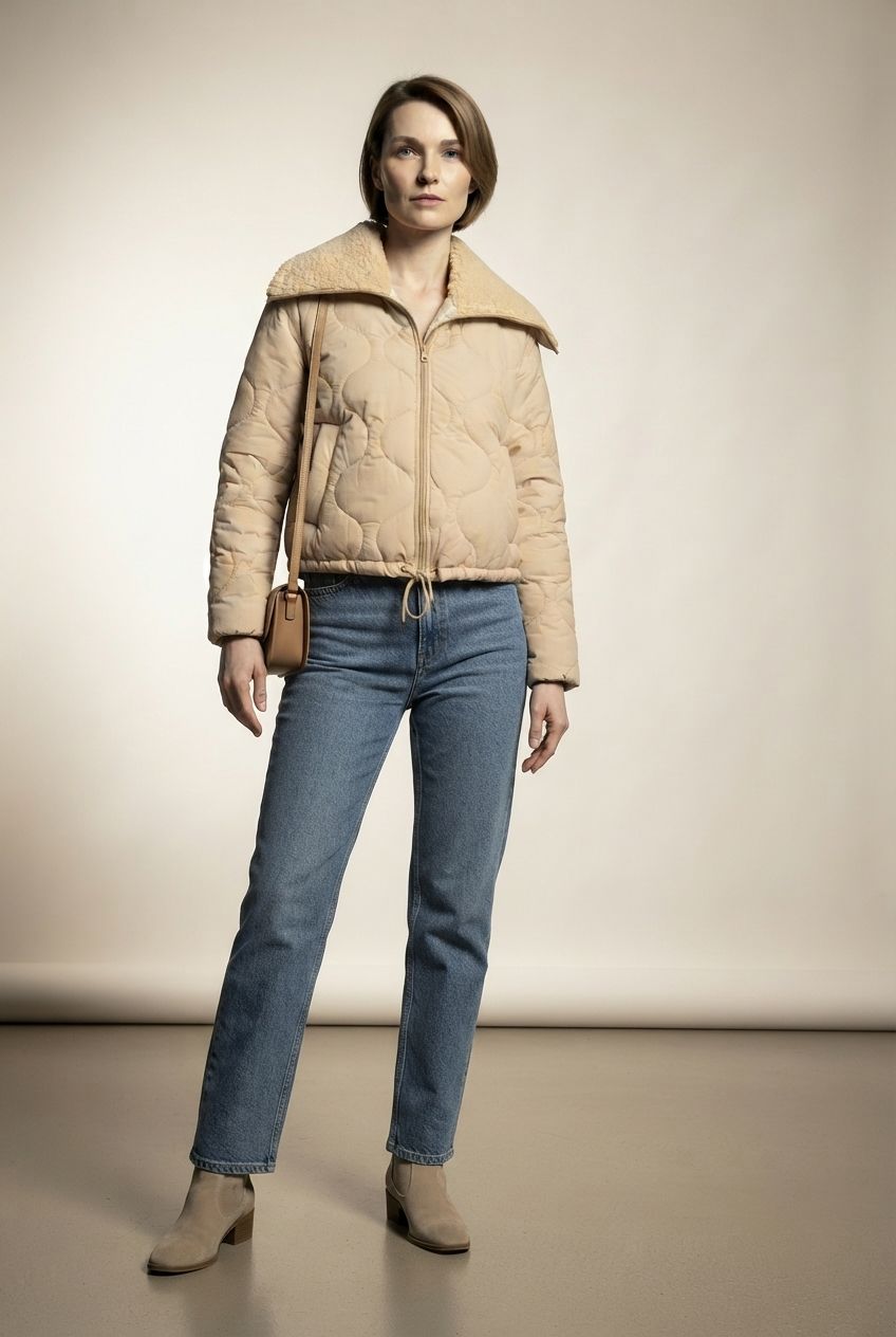 Tilly Cropped Puffer Jacket With Fur Lapel