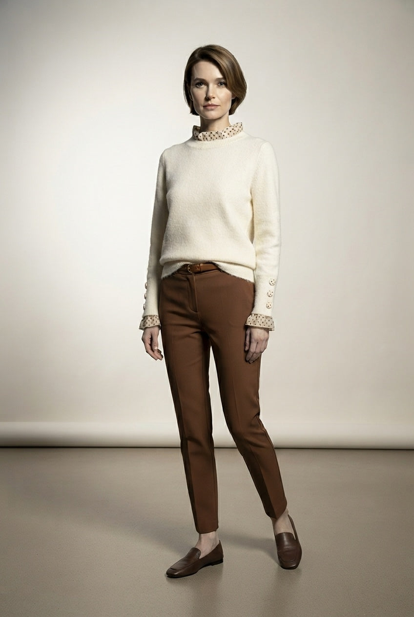 Tanya Sweater Knit With Polka Dot Details - Beige