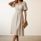 Eva Beige Dress with Puff Sleeves