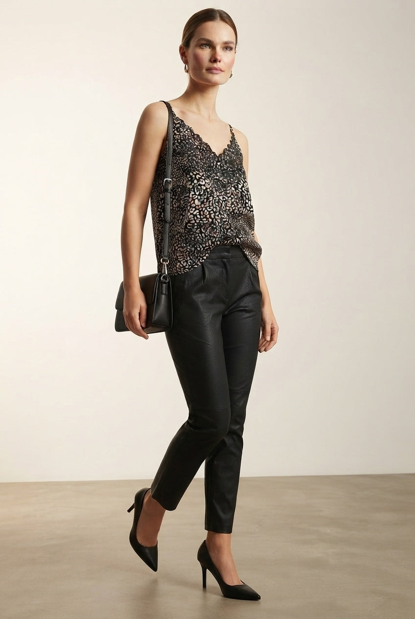 Nancy Animal Print Top - Black