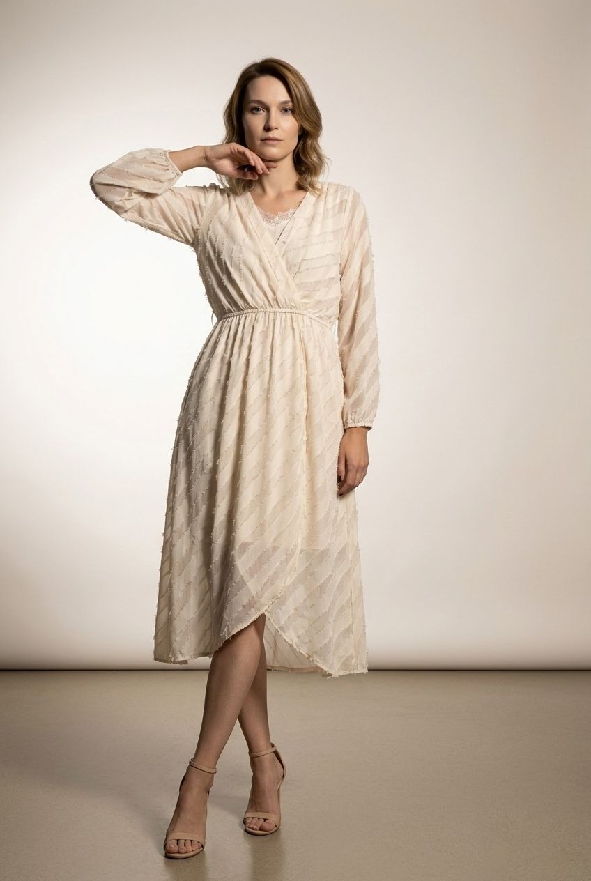 Helen Pattern Midi Dress - Beige