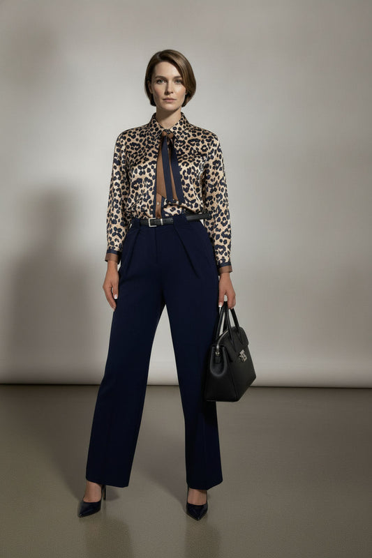 Silvia Tailored Belted Trousers - Navy