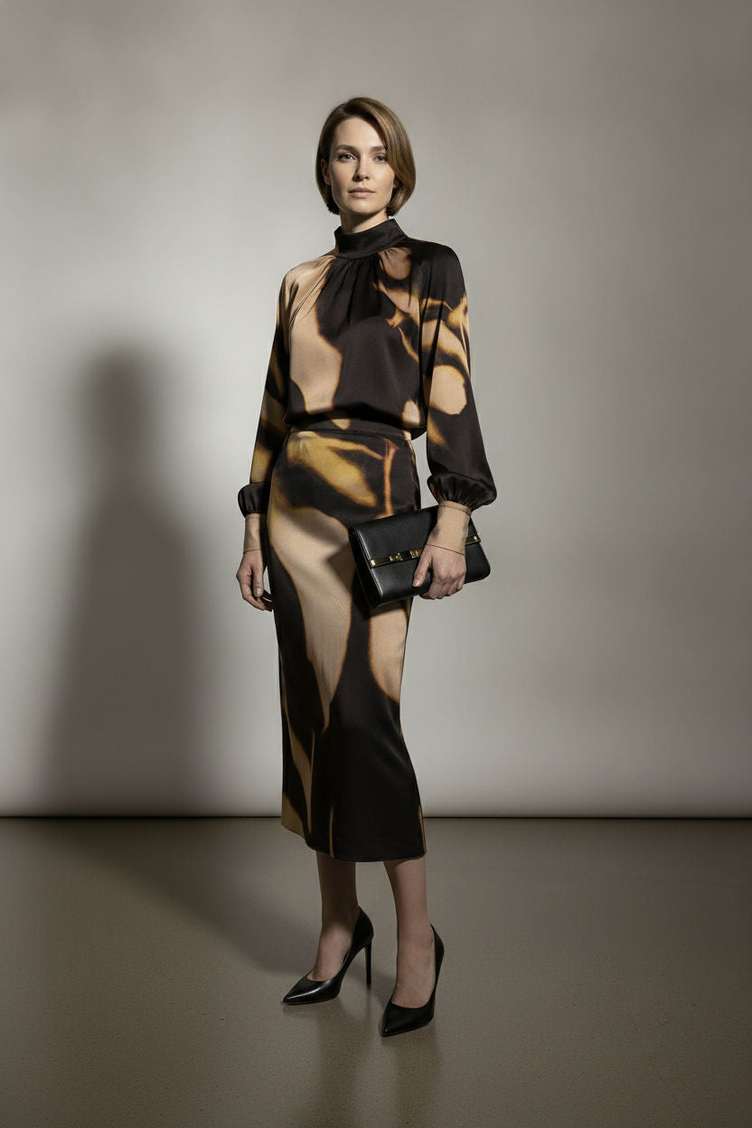 Isabella Printed Maxi Satin Skirt