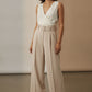 Bella Satin Wide Legs Belted Trousers - Beige