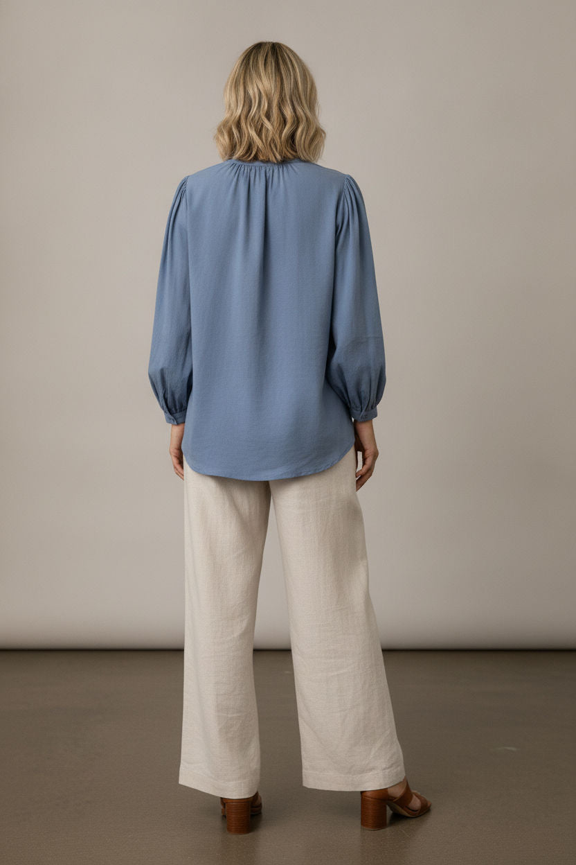 Vivi Shirt with Balloon Sleeves - Old Blue