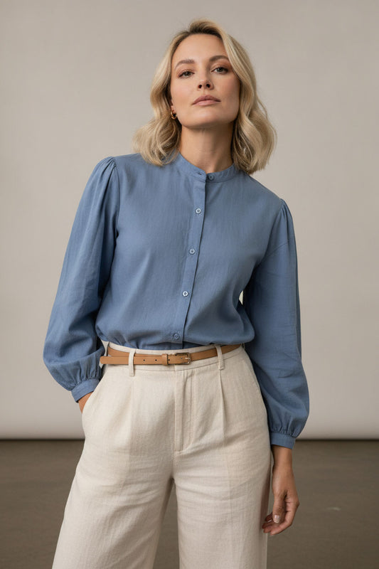 Vivi Shirt with Balloon Sleeves - Old Blue