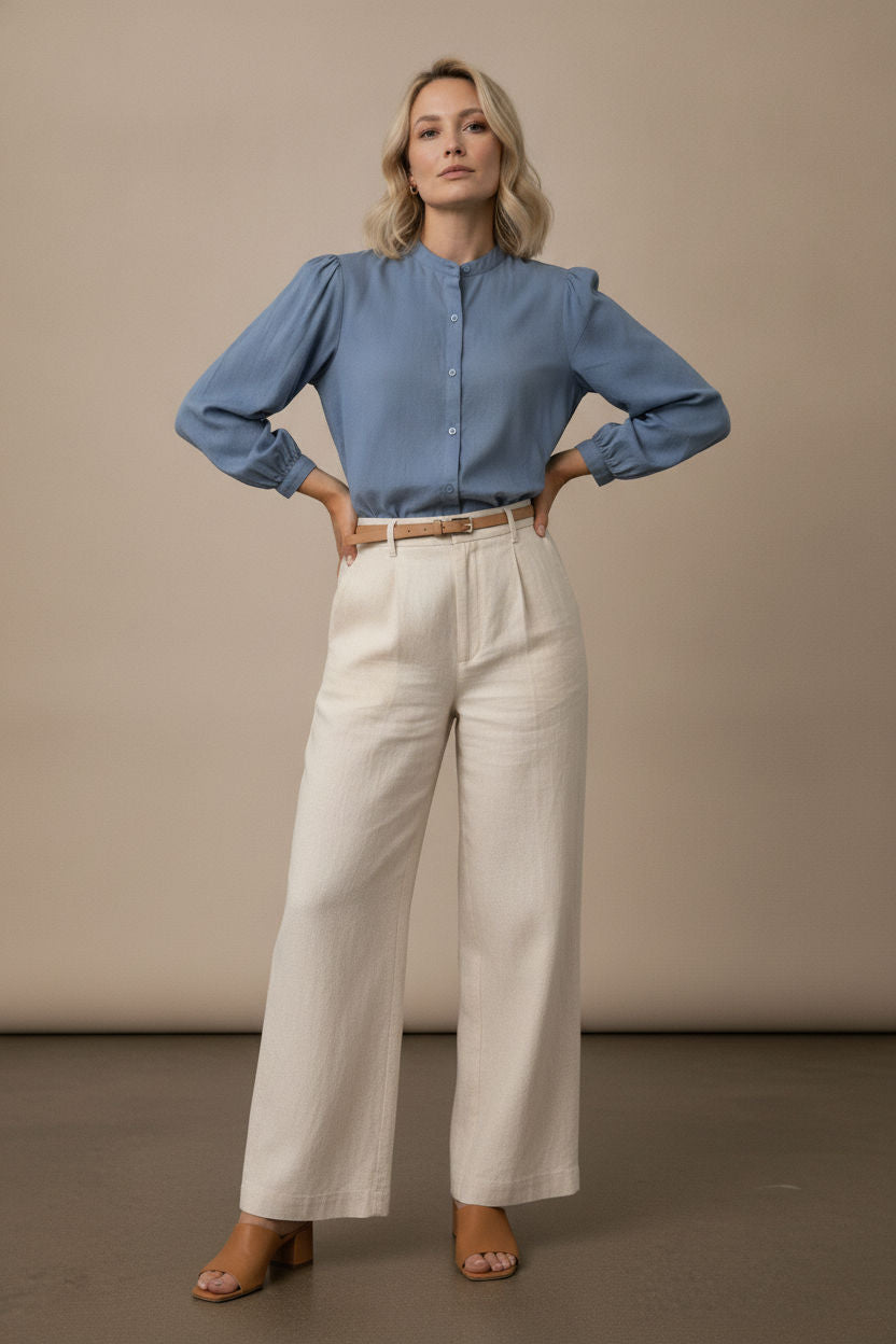 Vivi Shirt with Balloon Sleeves - Old Blue