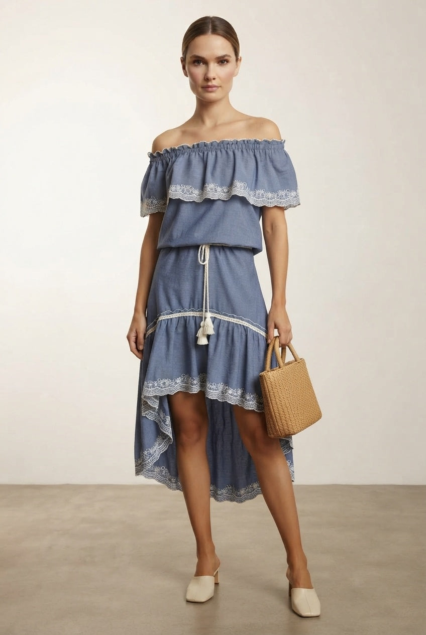 Fernanda Ruffle Denim Dress