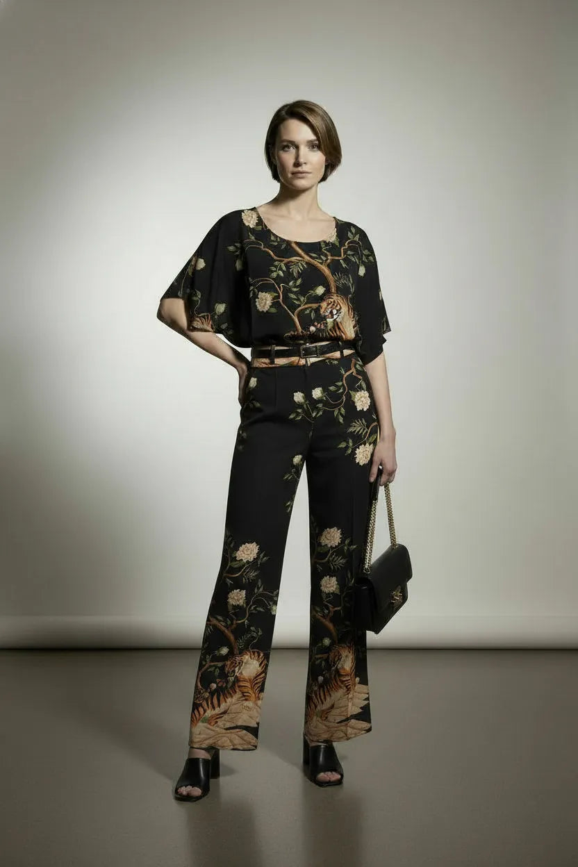 Emma Animal Print Trousers - Black