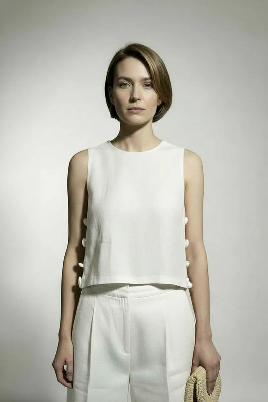 Alice Side Slit Top With Stones Pattern - White