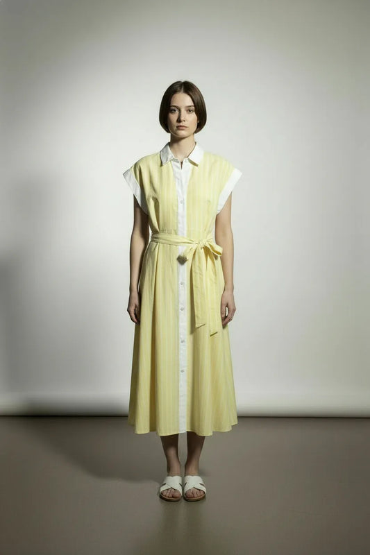 Cynthia Linen Striped Shirt Dress - Yellow