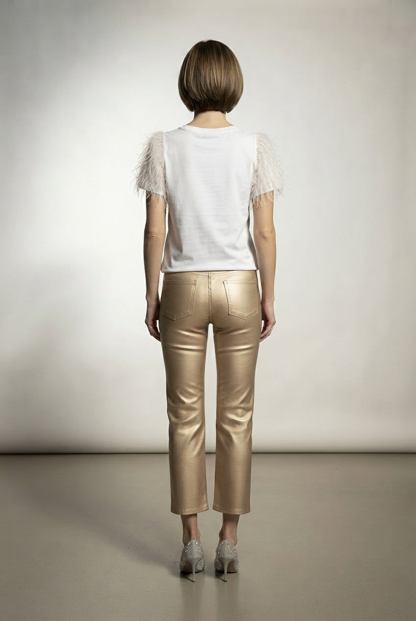 Solange Straight Leatherette Pants - Golden
