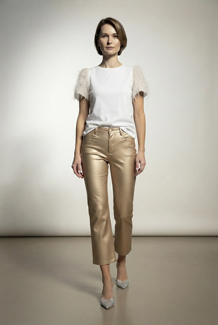 Solange Straight Leatherette Pants - Golden
