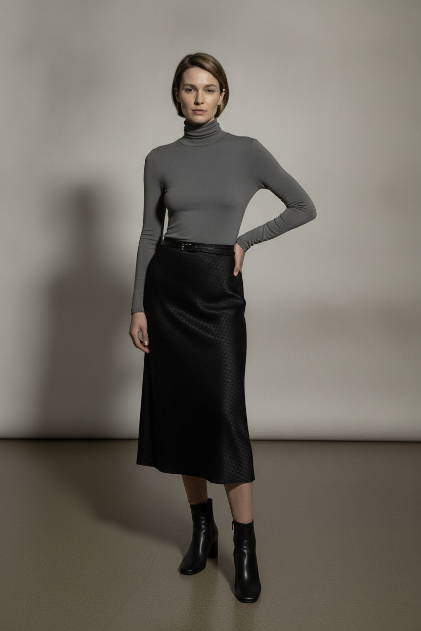 Lola Pattern Midi Skirt - Black