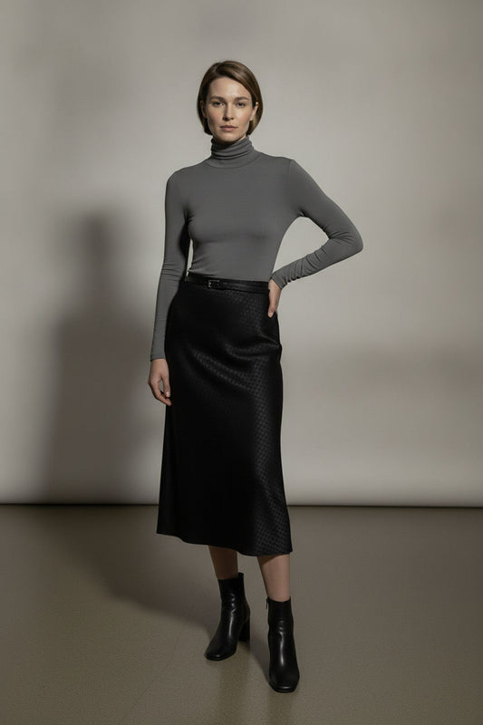 Lola Pattern Midi Skirt - Black