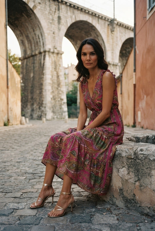 Isabella Printed Maxi Boho Dress - Pink
