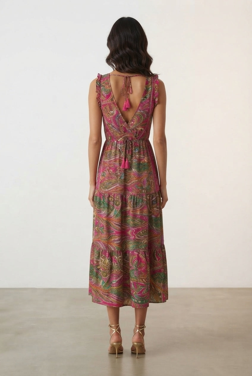Isabella Printed Maxi Boho Dress - Pink