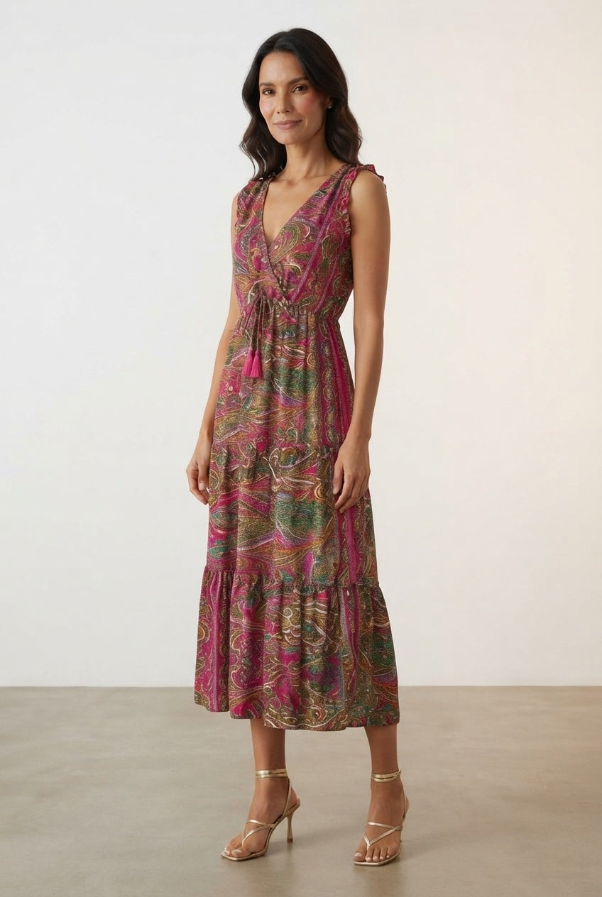 Isabella Printed Maxi Boho Dress - Pink