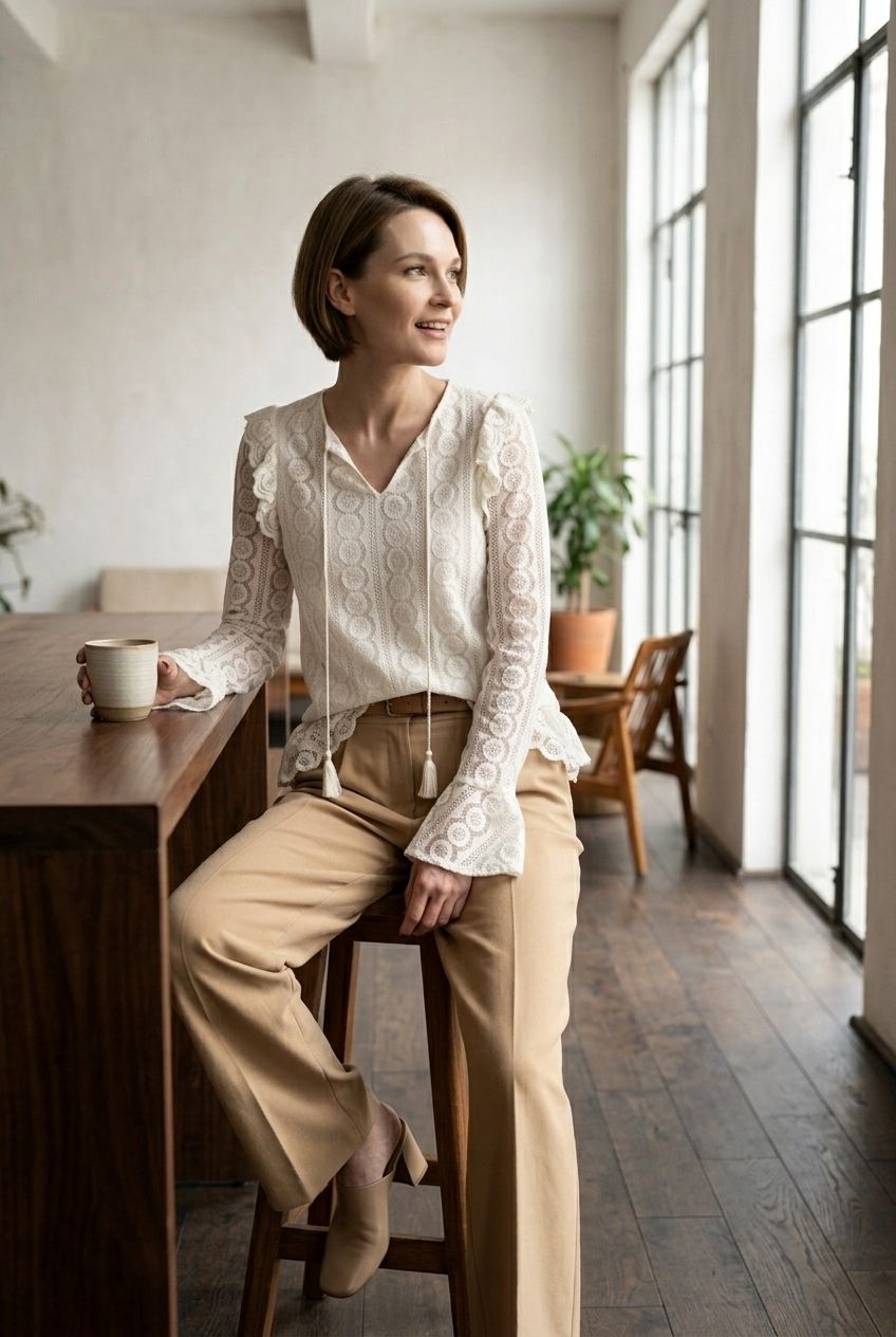 Karen Lace Boho Blouse - Beige