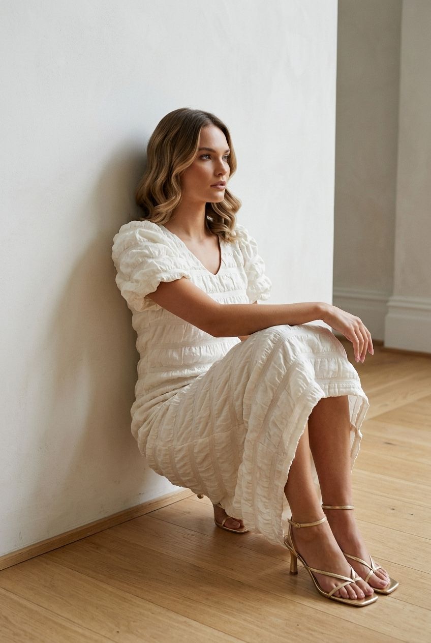 Gabriella Midi Dress - Beige