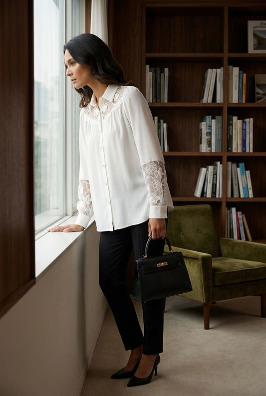 Lorraine Shirt with Lace Details - White