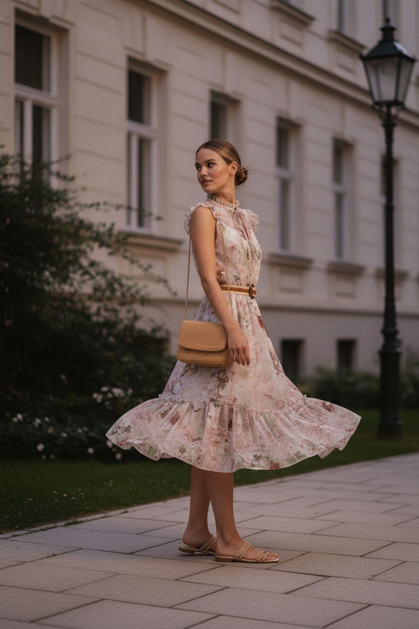 Ross Sleeveless Floral Dress - Beige