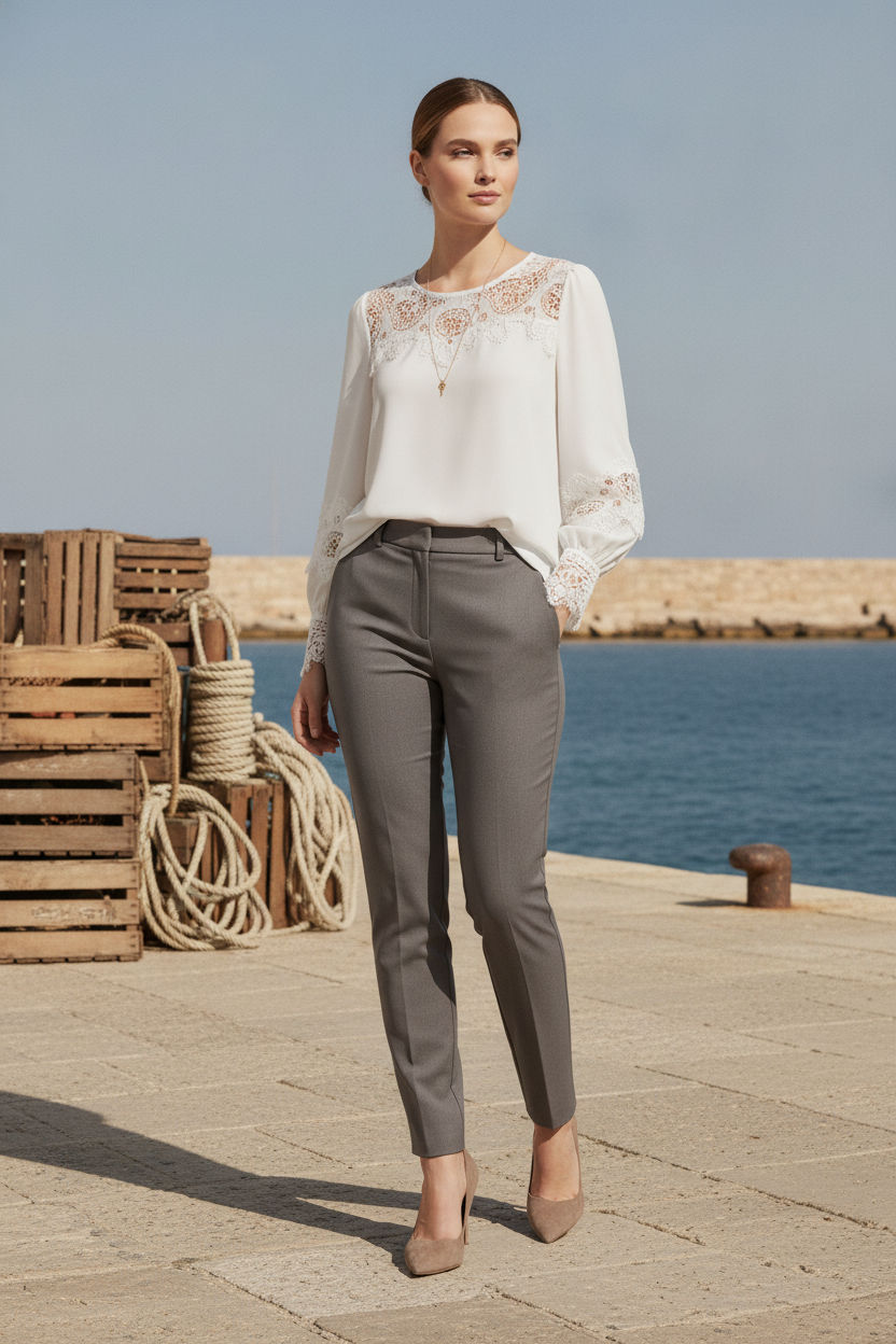 Leona Blouse with Embroidered Details - White