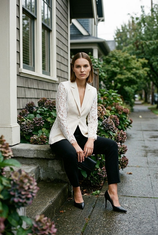 Orlagh Single Button Lace Blazer - Beige